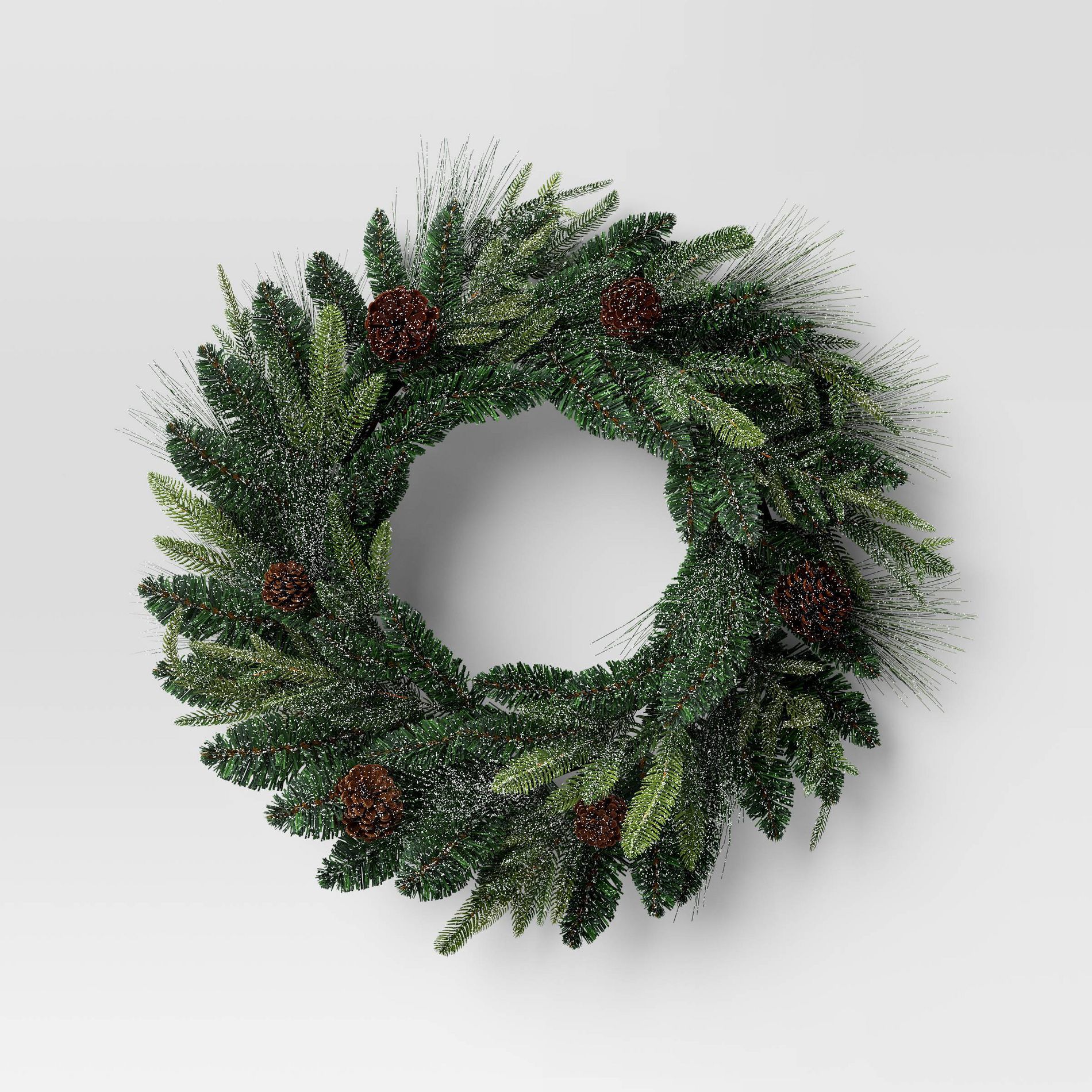 24" Christmas Unlit Icy/Glitter Pinecones Mixed Green Wreath - Wondershop™