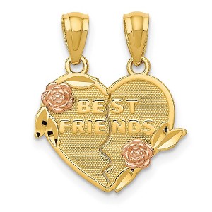 Black Bow Jewelry 14k Two Tone Gold Best Friends Heart and Roses Set of 2 Pendants, 16mm - 1 of 4