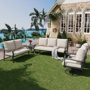 EROMMY 5 PCS Outdoor Metal Conversation Set With 360° Swivel Rocking Chairs, Sofa, Loveseat & Coffee Table For Patio, Garden, Deck Or Poolside - 1 of 4