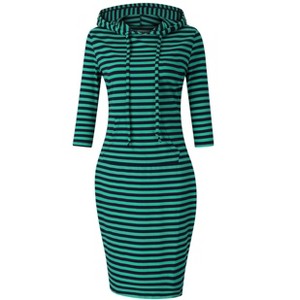 Women's Casual Long Sweatshirts 3/4 Sleeve Hooded Bodycon Dress with Kangaroo Pocket - 1 of 4