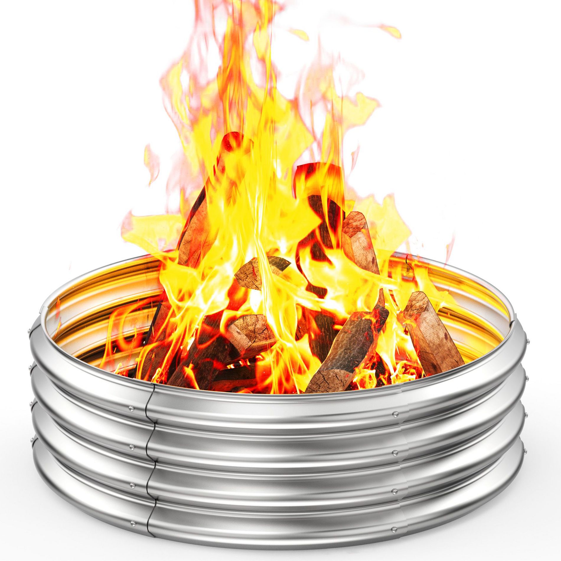 Sersper 3-5ft/36-60in Galvanized Steel Round Fire Pit Ring Heavy-Duty for Outdoor Patio Garden Bonfire Campfire