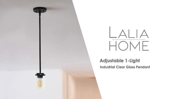 1-Light 5.75" Minimalist Industrial Farmhouse Hanging Clear Cylinder Glass Pendant - Lalia Home, 2 of 11, play video