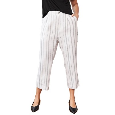 Ellos Women's Plus Size Straight Leg Cropped Linen Trousers : Target