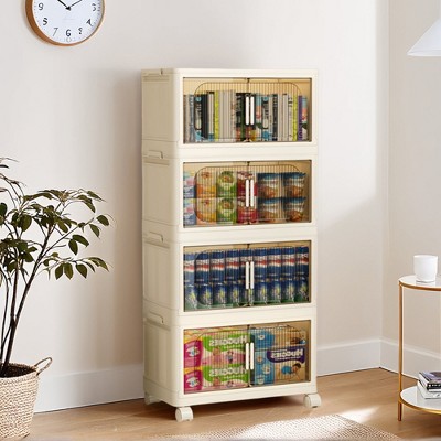 Aortzio 19.69"W 4 Tier Stackable Foldable Storage Bins With Lids And Wheels