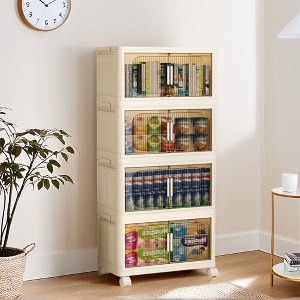 Aortzio 19.69"W 4 Tier Stackable Foldable Storage Bins With Lids And Wheels - 1 of 4