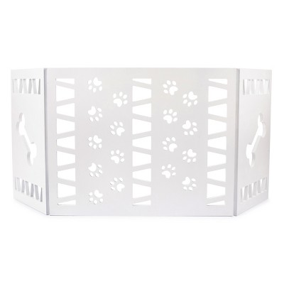 Hoovy Wooden White Short Freestanding Decorative Foldable Dog Pet Gate for Doorways. Paw Print Design
