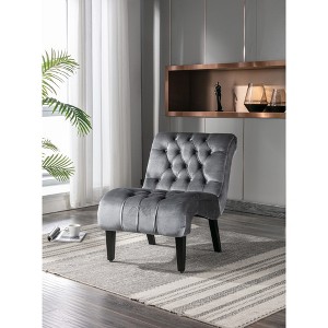 Velvet Armless Accent Chair with Button Tufted Upholstery, Foam Cushion and Solid Wood Legs for Living Room - 1 of 4