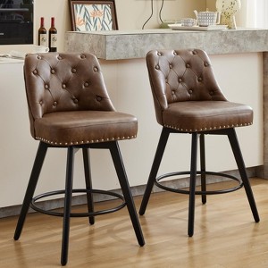 Counter Height Bar Stools Set of 2, Modern Swivel Bar Stools with Back and Wood Legs, 26" H Seat Height Upholstered Barstools Bar Chair for Kitchen - 1 of 4