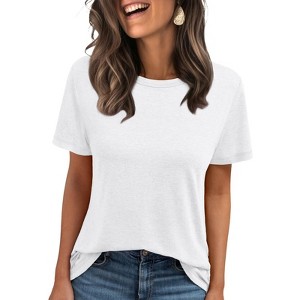 Women's Summer Tops 2025 Short Sleeve T-Shirts Basic Casual Round Neck Blouse Lightweight Breathable Beach Vacation Shirts - 1 of 4