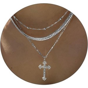 HTUTWOO Cross Necklace for Women,14K Gold Plated Dainty Heart Cross Pendant Choker, Simple Trendy Cute Cross Charm Diamond Necklace - 1 of 4