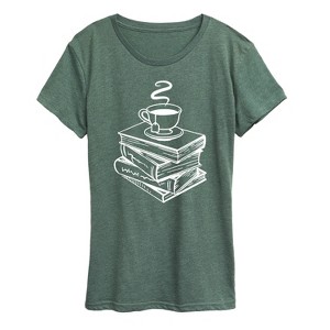 Women's - Instant Message - Tea And Stacked Books Short Sleeve Graphic T-Shirt - 1 of 4