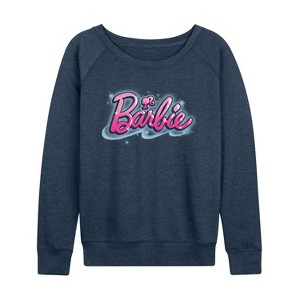 Women's - Barbie - Airbrush Logo Lightweight French Terry Wide Neck Long Sleeve Shirt - 1 of 4
