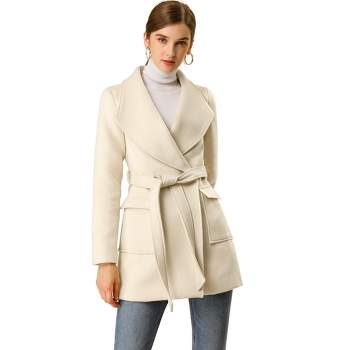 Allegra K Women's Shawl Collar Lapel Winter Belted Coat with Pockets