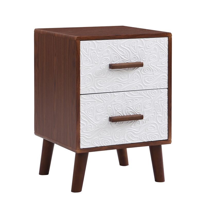 Square End Table Adorned with Embossed Patterns for Living Room, Brown+White - ModernLuxe, 4 of 10