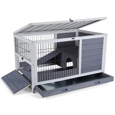 DOMETOUR Wooden Rabbit Hutch Indoor Bunny House for Small Animals with Put Out Tray