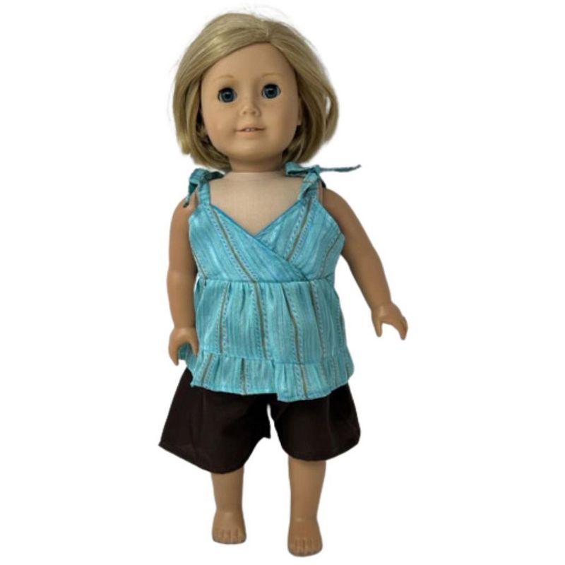 Matching Girl And Doll Size 7 Brown Short Set With Blue Top, 2 of 4