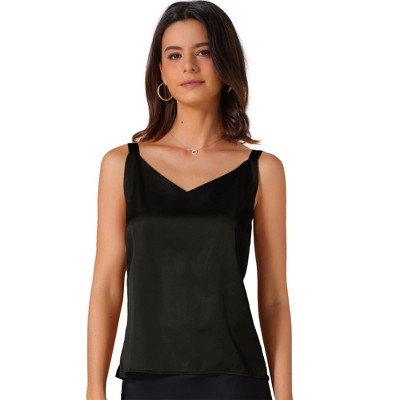 INSPIRE CHIC Women's Satin V Neck Spaghetti Strap Summer Fall Tank Tops