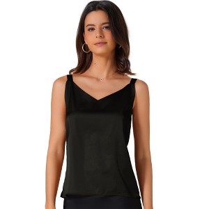 INSPIRE CHIC Women's Satin V Neck Spaghetti Strap Summer Fall Tank Tops - 1 of 4