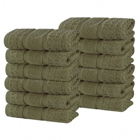 Zero Twist Cotton Waffle Honeycomb Medium Weight Face Towel Washcloth Set of 12, Forest Green - Blue Nile Mills