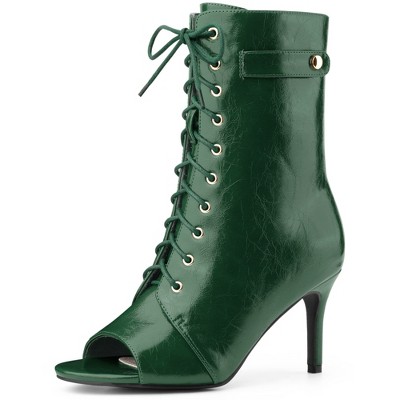 BLISSFUL STEP Women's Lace Up Peep Toe Stiletto Heel Ankle Boots