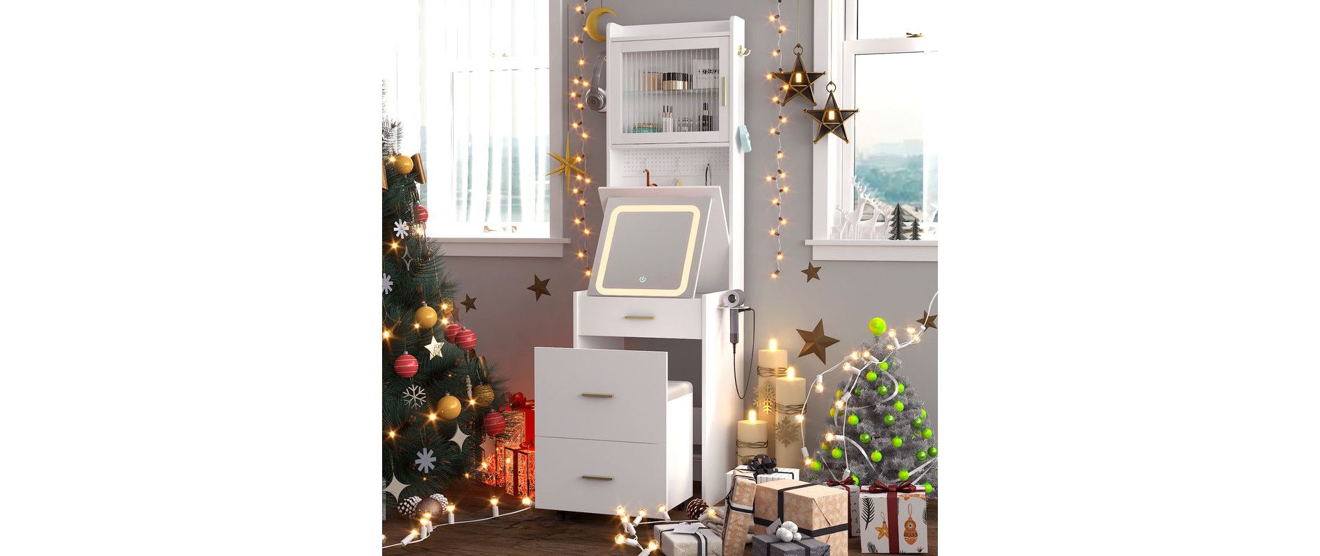 Karl Home Makeup Vanity Set with LED Lights and Power Outlets