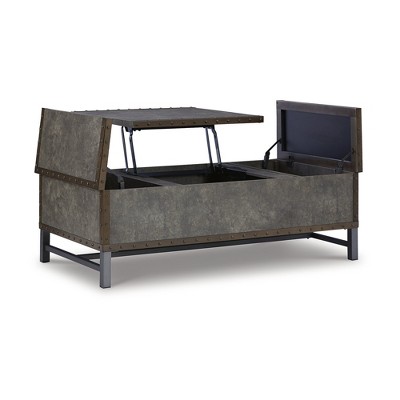 Industrial Gray and Brown Lift-Top Coffee Table with Storage