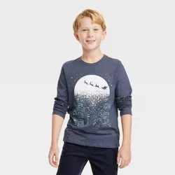 Boys' 'Santa is Coming to Town' Long Sleeve Graphic T-Shirt - Cat & Jack™ Navy Blue