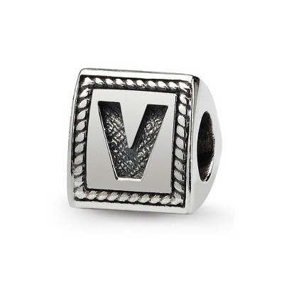 Black Bow Jewelry Triangle Block, Letter V Sterling Silver Bead Charm