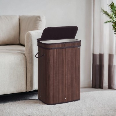 19-Gallons Laundry Hamper with Lid, Bamboo Laundry Basket, Removable Machine Washable Laundry Basket Chestnut Brown