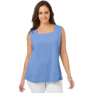 Jessica London Women's Plus Size Stretch Cotton Square Neck Tank - 1 of 4