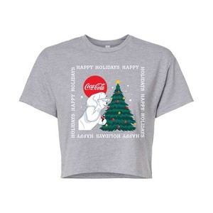 Women's - Coca-Cola - Happy Holidays Bears And Tree Cropped Graphic T-Shirt - 1 of 4