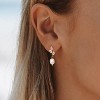 14K Gold Pearl Hoop Earrings with Zircon Bow, Teardrop & Leaf Charm - 4 of 4
