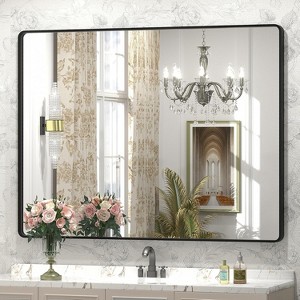 KIOTEE Rectangular Aluminum Alloy Framed and Tempered Glass Wall Bathroom Vanity Mirror in Matte Black - 1 of 4