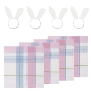 Design Imports Oh Hoppy Day Plaid Napkin And Bunny Ears Napkin Ring Set Of 4 - 1 of 4