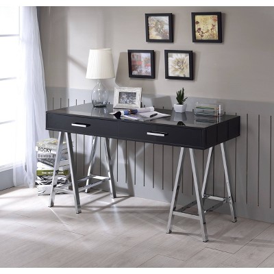Coleen Black Wood Desk with Drawers and USB Port