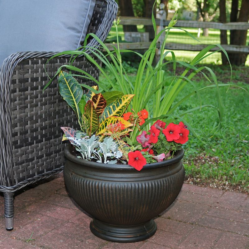 Sunnydaze Indoor/Outdoor Patio, Garden, or Porch Weather-Resistant Double-Walled Elizabeth Ribbed Urn Flower Pot Planter - 15", 2 of 10