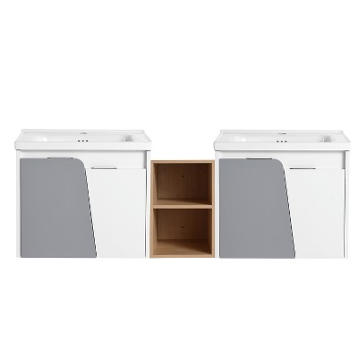 Bencmate Bathroom Storage Cabinets, Bathroom Vanity, 60 Inch Bathroom Vanity with Sink, Wall-Mounted Bathroom Sink Cabinet with Small Storage Shelves