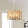 Modern Farmhouse Drum Chandelier, Handwoven Natural Rope Pendant Light for Bedroom or Entryway - 2 of 4