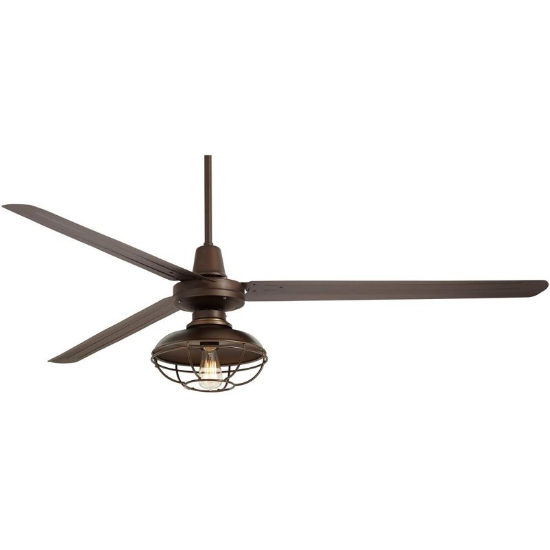72" Casa Vieja Industrial Indoor Outdoor Ceiling Fan with Light LED Remote Control Oil Rubbed Bronze Cage Damp Rated for Patio Porch, 1 of 10