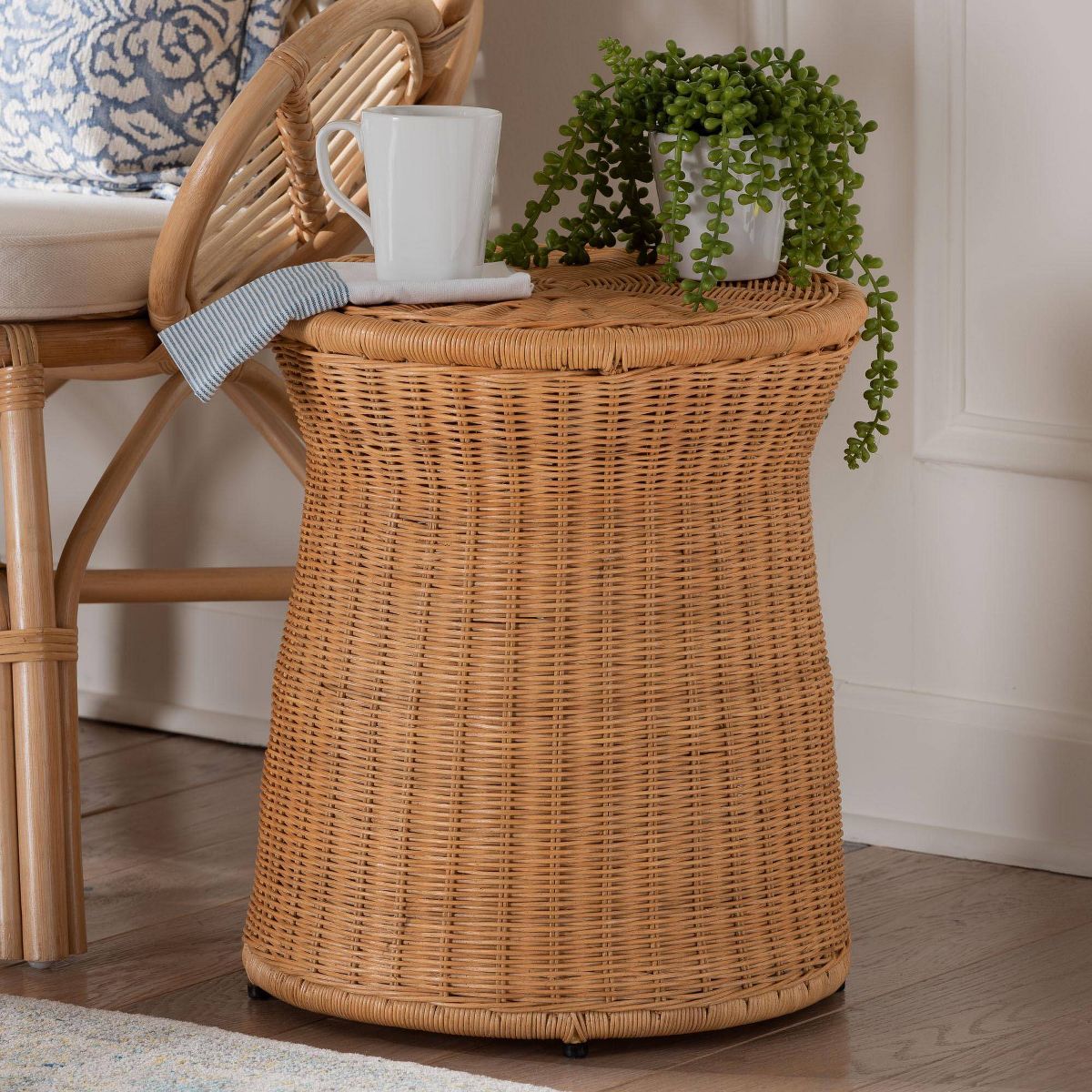 bali & pari Caroline Round Natural Rattan End Table Light Honey - thumbnail 4