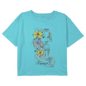 Girl's Tangled Flower Sketch Portrait Crop T-Shirt - 1 of 3