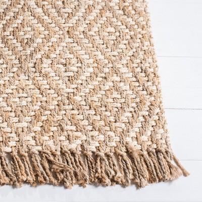 Ivory & Natural Geometric Handmade Jute Runner Rug - 2'3" x 8'