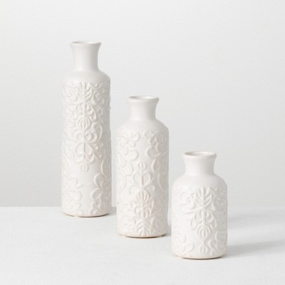 Sullivans Set of 3 Ceramic Bud Vase 10"H, 7.5"H5.5"H White