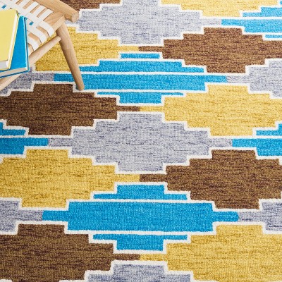 Blue and Ivory Hand-Tufted Wool Geometric 8' x 10' Area Rug