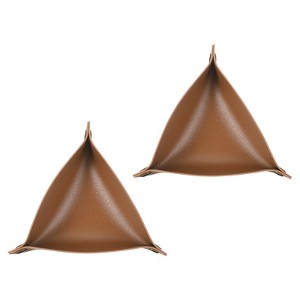 Unique Bargains PU Leather Anti-Slip Triangle Key Jewelry Valet Tray 6.7" x 6.7" 2 Pcs Light Brown - 1 of 4