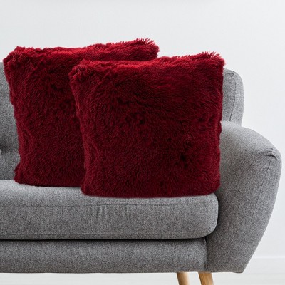 Maroon 18" x 18" Shaggy Faux Fur Throw Pillows Set