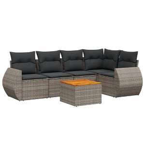 vidaXL 6 Piece Patio Sofa Set with Cushions Gray Poly Rattan - 2x Middle + Table + 1x Corner - 1 of 4