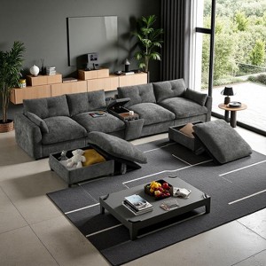 Polibi 6-Piece Modular Sectional Sofa with Dual Storage Ottomans - 1 of 4