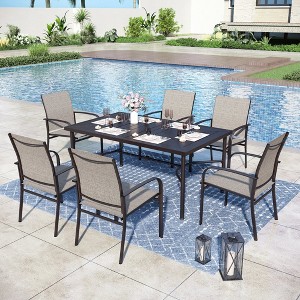 Captiva Designs 7pc Outdoor Patio Geometric Pattern Rectangular Steel Dining Table & Sling Fixed Chairs - 1 of 4