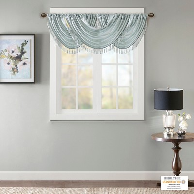 MAYEERTY 38x46" Faux Silk Waterfall Embellished Valance Dusty Aqua